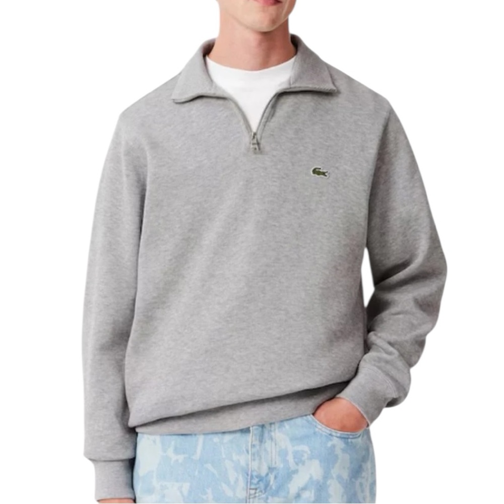 Lacoste Men’s 1/4 Zip Sweatshirt Pullover Gray Size L FR 5 Made in Peru Croc